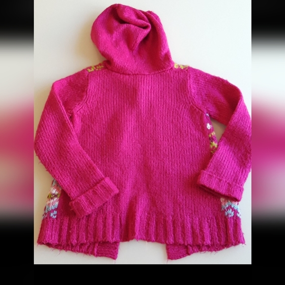 Sugar Girls Pink Hooded Fair Isle Acrylic Toggle Sweater S (4) - Picture 2 of 3
